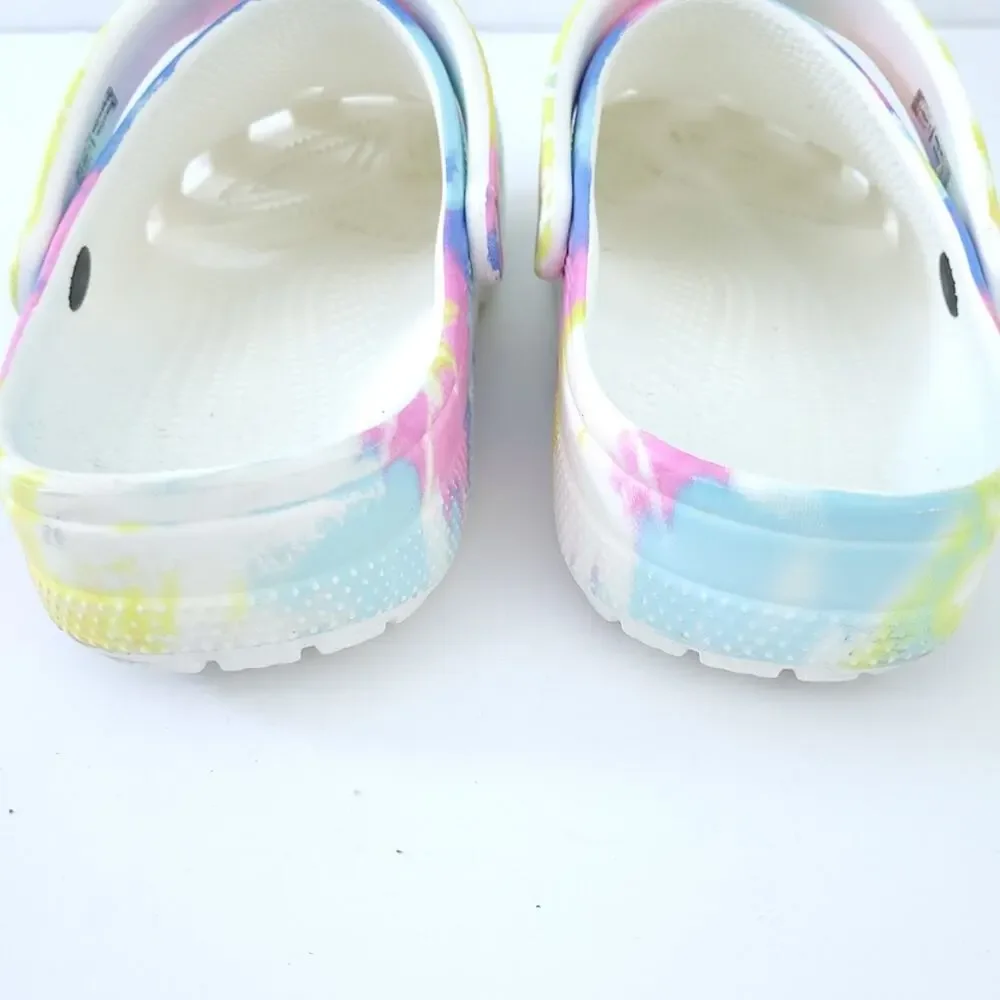 Crocs Tie Dye Clogs Men Size 11 Pastel, Pink Yellow Blue Shoes Slip On Comfort
